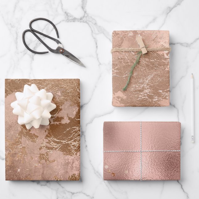 Chic Luxury Rose Gold Glitzer Elegant Rosa Geschenkpapier Set (Vorderseite)