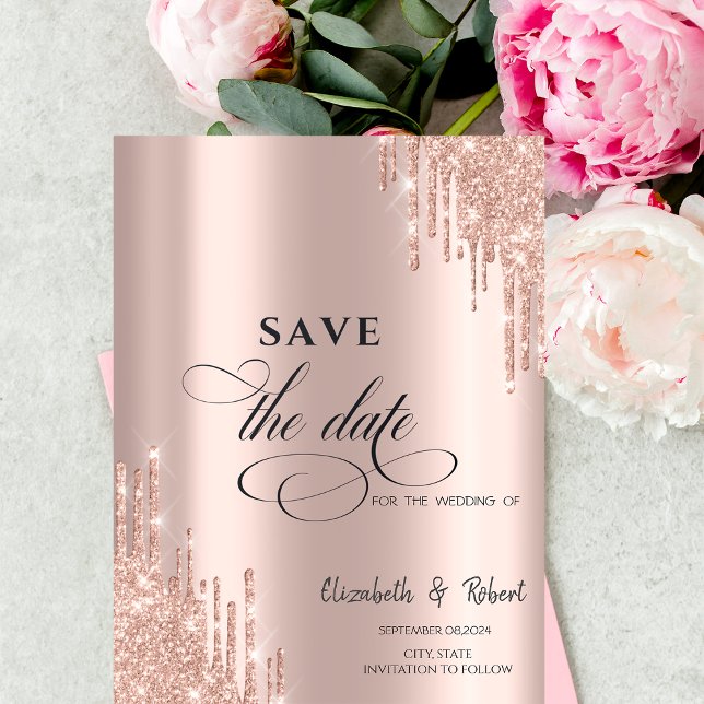 Chic Luxury Rose Gold Glitzer Tropfen Save the Dat Save The Date (Von Creator hochgeladen)