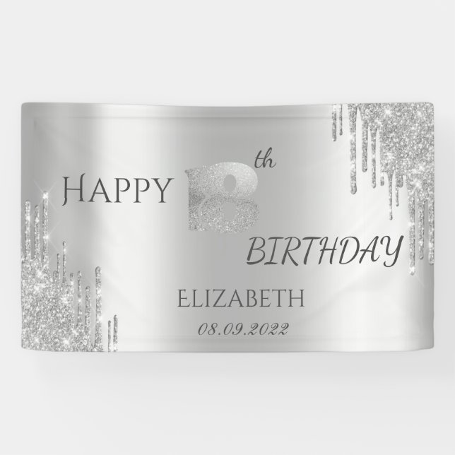 Chic Luxury Silver Glitzer Tropfen 18. Geburtstag Banner (Horizontal)