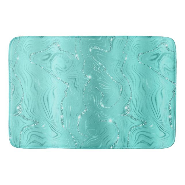 Chic Luxury Turquoise Silver Glitzer Muster Badematte (Vorderseite)