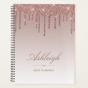 Chic Luxus Glitter Drips Roségold 2024 Planer