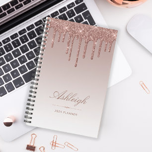 Chic Luxus Glitter Drips Roségold 2024 Planer