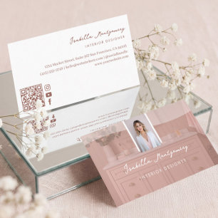 Chic Luxus Rosa Skript Innenausstatter Foto QR Visitenkarte