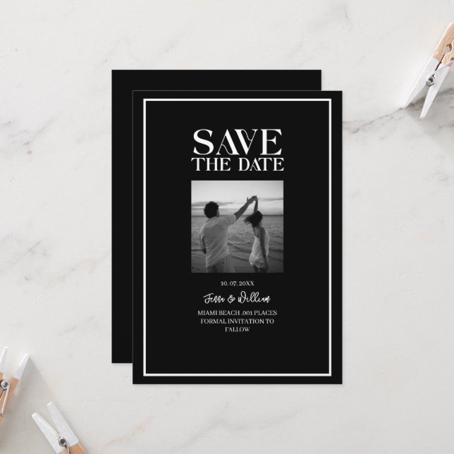 Chic Magazine Stil Save the Date Einladung (Vorderseite/Rückseite Beispiel)