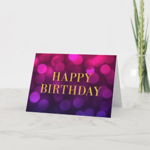 Chic Magenta Bokeh Lights Imitate Gold Happy Birth Karte