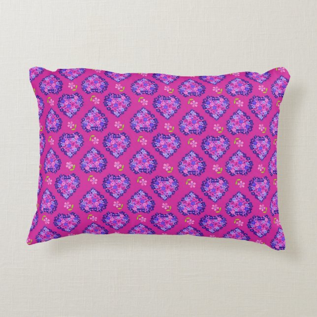 Chic Magenta Herz und Blume Akzent Pillow Zierkissen (Rückseite)