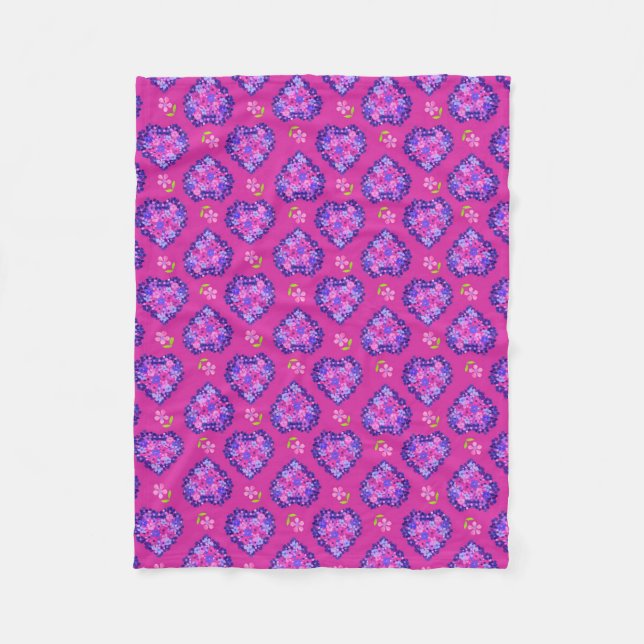 Chic Magenta Herz und Blume Fleece Blanket (Vorderseite)