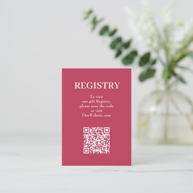 Chic Magenta Wedding Registry QR Code Begleitkarte (Stehend Vorderseite)