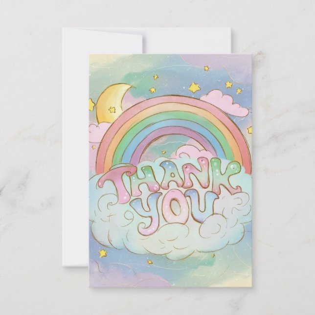 Chic Magic Rainbow und Wolken Dankeskarte (Vorderseite)