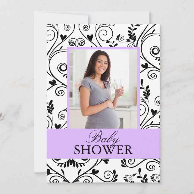 Chic-Mama-Foto-lila Baby-Duschen-Einladungen Einladung (Vorderseite)