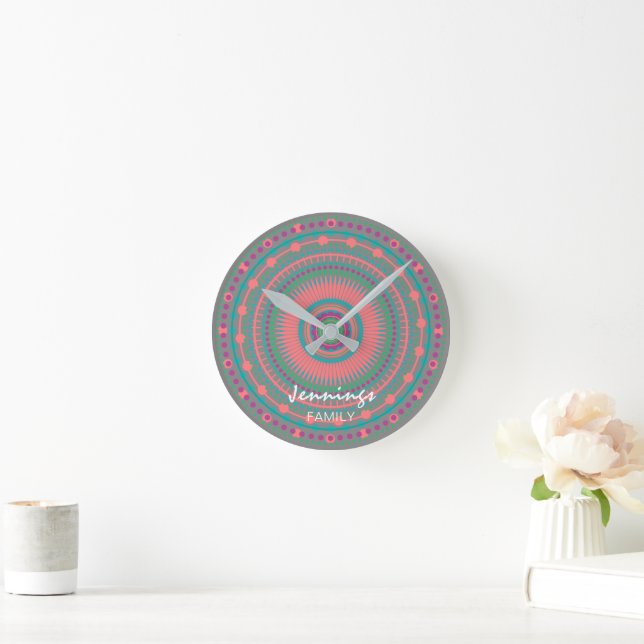 Chic Mandala Mit Monogramm Runde Wanduhr (Zuhause)