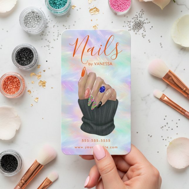 Chic Manicurist Artist Nail Studio Stylish Opal Visitenkarte (Von Creator hochgeladen)