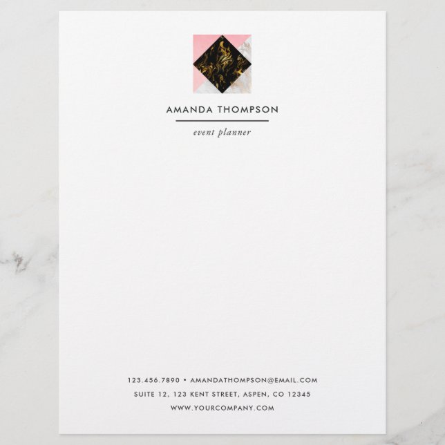Chic Marble and Foil Geometric Briefbogen (Vorderseite)