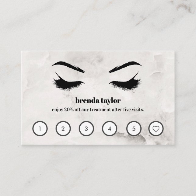 Chic Marble Browbar Eyelash Custom Loyalty Visitenkarte (Vorderseite)