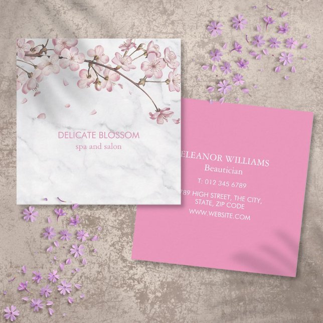 Chic Marble Delicate Blossom Square Quadratische Visitenkarte (Chic Marble Delicate Blossom Square Square Business Card)