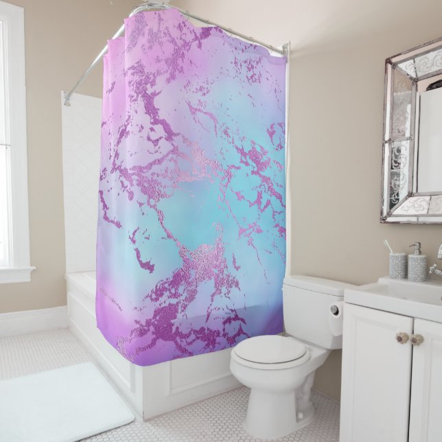 Chic Marble | Glitzy Glam Violet Lila Blue Ombre Duschvorhang (Beispiel)