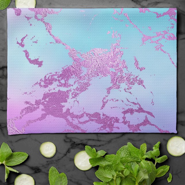 Chic Marble | Glitzy Glam Violet Lila Blue Ombre Geschirrtuch (Von Creator hochgeladen)
