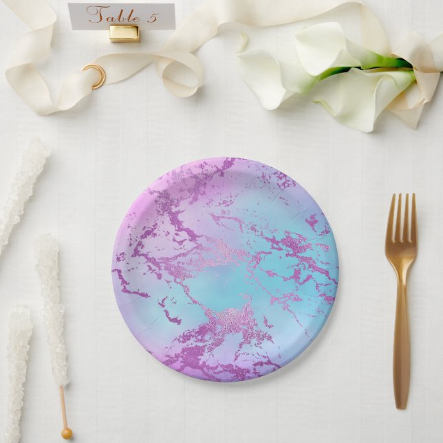 Chic Marble | Glitzy Glam Violet Lila Blue Ombre Pappteller (Hochzeit)