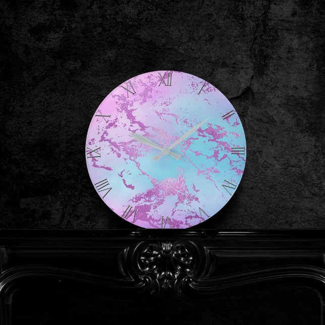 Chic Marble | Glitzy Glam Violet Lila Blue Ombre Runde Wanduhr (Von Creator hochgeladen)
