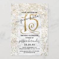 Chic Marble Gold Confetti Border Quinceañera