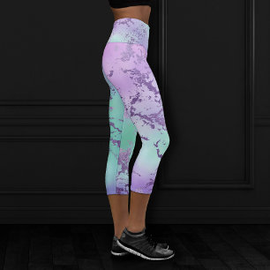 Chic Marble Lavender Lila und Minze Green Capri Leggings