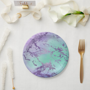 Chic Marble   Lavender Lila und Minze Green Pappteller