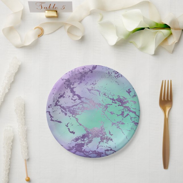 Chic Marble | Lavender Lila und Minze Green Pappteller (Hochzeit)