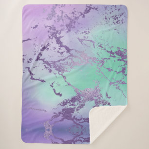 Chic Marble   Lavender Lila und Minze Green Sherpadecke