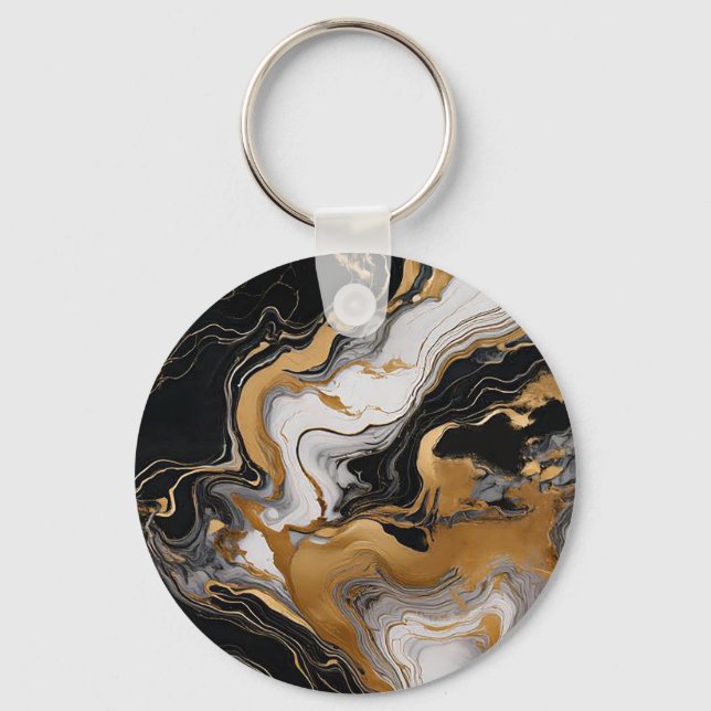 Chic Marble-Muster-Schlüsselanhänger mit Goldakzen Schlüsselanhänger (Vorderseite)
