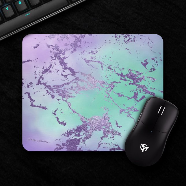 Chic Marble | Violet Lavender Lila Minze Green Mousepad (Von Creator hochgeladen)