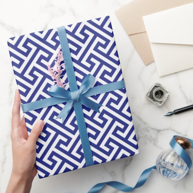 Chic Marine abstrakte geometrische Muster Monogram Geschenkpapier (Schenken)
