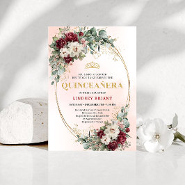 Chic Maroon Peony Eucalyptus 15th Birthday Invite Einladung