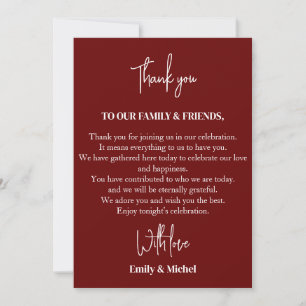 Chic Maroon Sienna Hochzeitstisch Dankeskarte