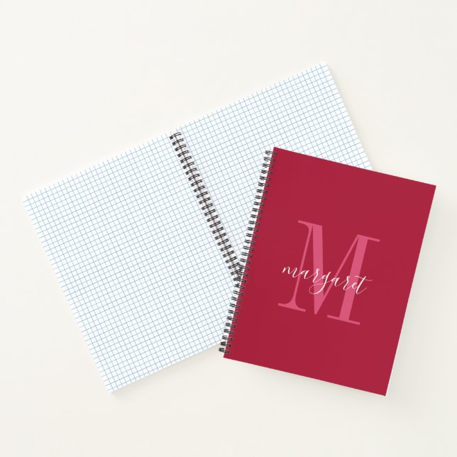 chic maroon &white monogram name Spiral Notebook Notizbuch (Innenseite)