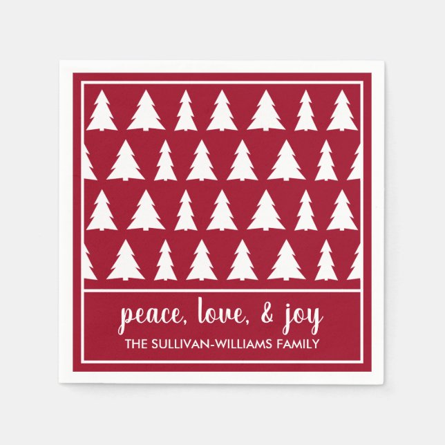 Chic Maroon White Tree Muster Name Holiday Party Serviette (Vorderseite)