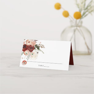 Chic Marsala Blush Ivory Floral Wedding Name Platzkarte
