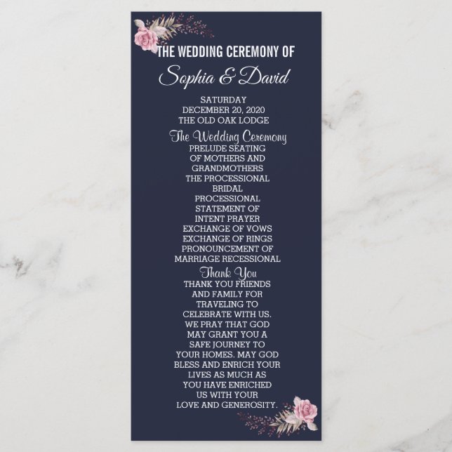 Chic Marsala Maroon Floral Navy Blue Program Programm (Vorderseite)