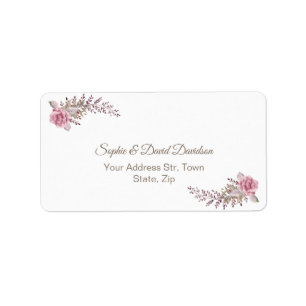 Chic Marsala Maroon Floral Watercolor Wedding Adressaufkleber