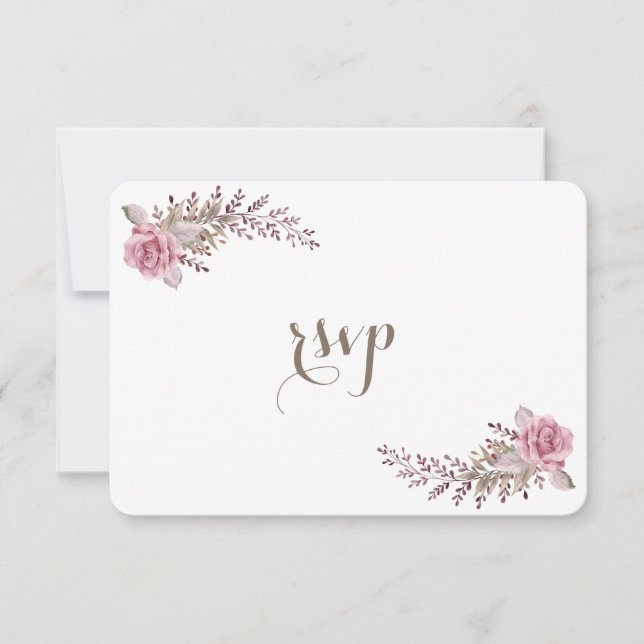 Chic Marsala Maroon Floral Watercolor Wedding RSVP (Vorderseite)