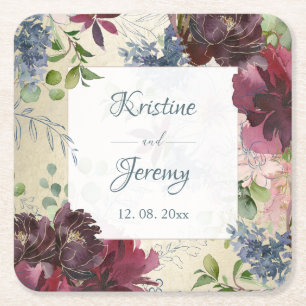 Chic Marsala Rose Floral Watercolor Rechteckiger Pappuntersetzer