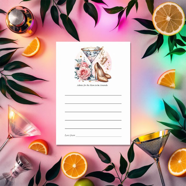Chic Martini Cocktail Babydusche Hinweiskarte (Chic Martini Cocktail Baby Shower Advice Card)