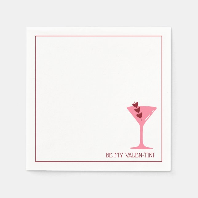 Chic Martini Valentinstag Rosa & Roter Cocktail Serviette (Vorderseite)