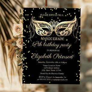 Chic-Maskenball Gold-Diamanten 18. Geburtstag Einladung