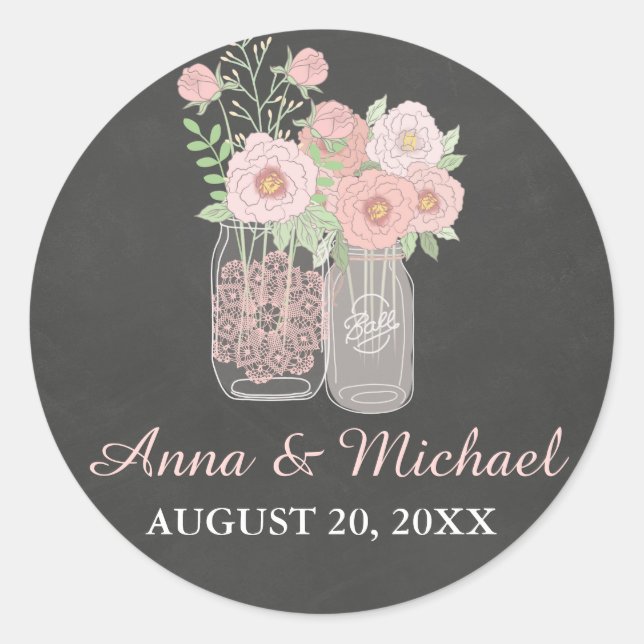 Chic Mason Jar & Chalkboard Wedding Sticker (Vorderseite)