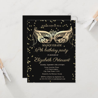 Chic Masquerade Gold Diamonds 18. Geburtstag Einladung