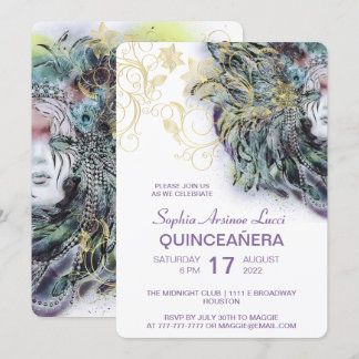 Chic Masquerade Gold Quinceñera Party Einladung