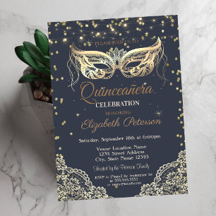 Chic Masquerade, Lace, Diamonds Quinceañera Einladung