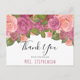 Chic Mauve Floral Watercolor Bridal Vielen Dank Postkarte