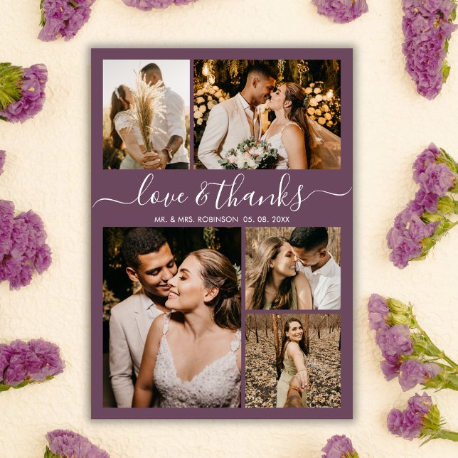 Chic Mauve Liebe und vielen Dank für Ihre Hochzeit Postkarte (Von Creator hochgeladen)