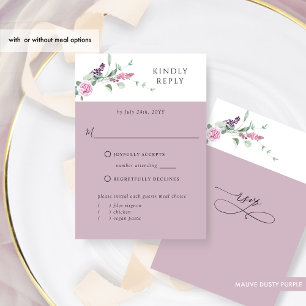 Chic Mauve Pastel floral mit oder ohne Mahlzeiten RSVP Karte